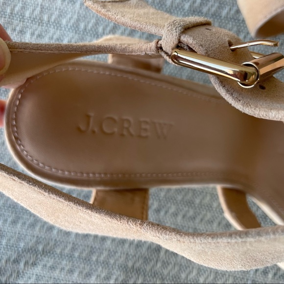 J Crew Three Strap Stacked Heel Sandals in Suede Pale Mocha Size 9 - Picture 7 of 12